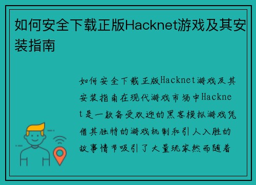 如何安全下载正版Hacknet游戏及其安装指南